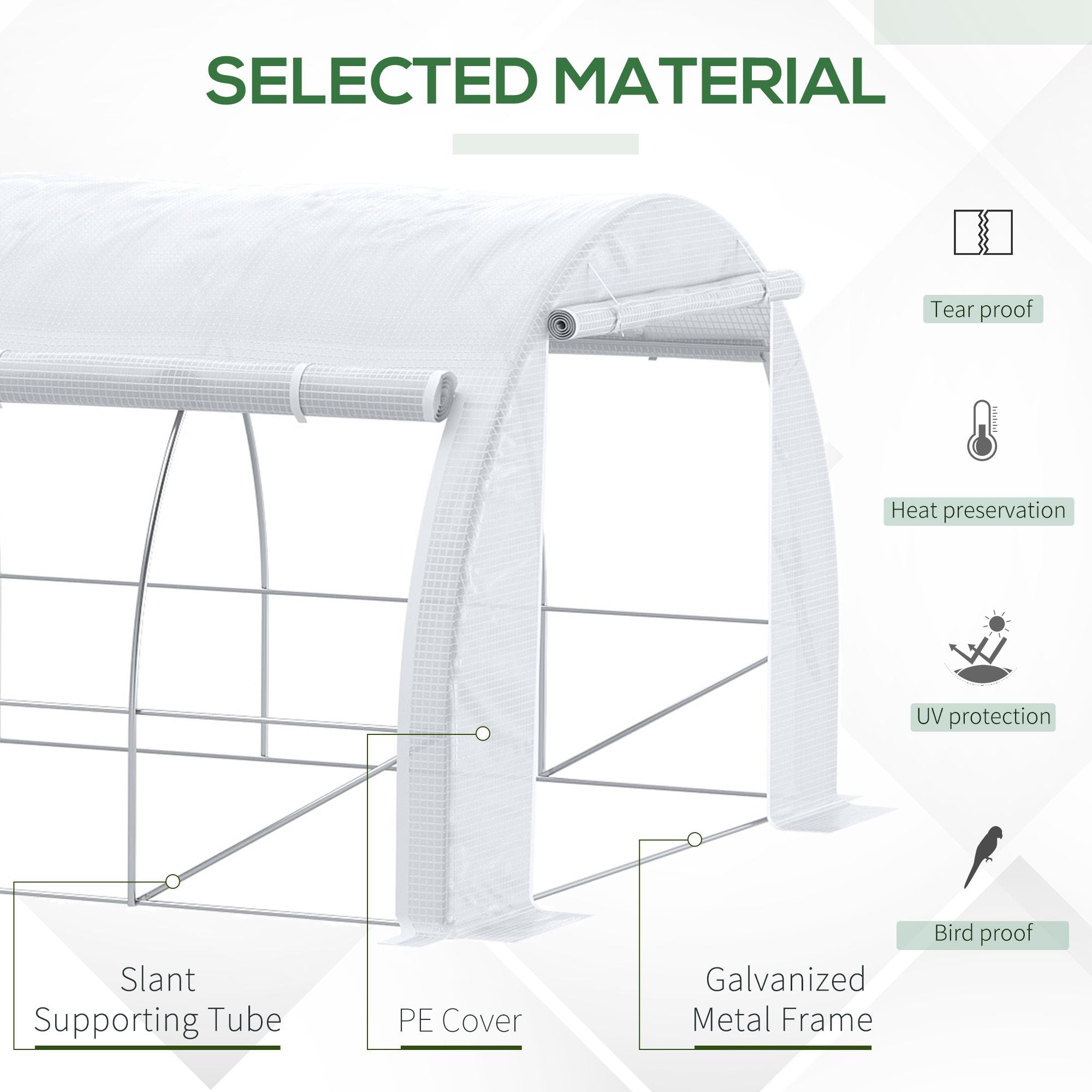6 X 3 X 2 M Polytunnel Greenhouse With Roll-up Side Walls, Walk-in Grow House Tent With Steel Frame, Reinforced Cover, Zipped Door And 12 Mesh Windows For Garden, White