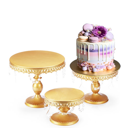 3Pcs Antique Cake Stand Set - Round Metal Cupcake Stands With Pendants And Beads - Elegant Dessert Display, For For Wedding, Birthday Party Decor-It Is Forbidden To Sell On Amazon And Temu