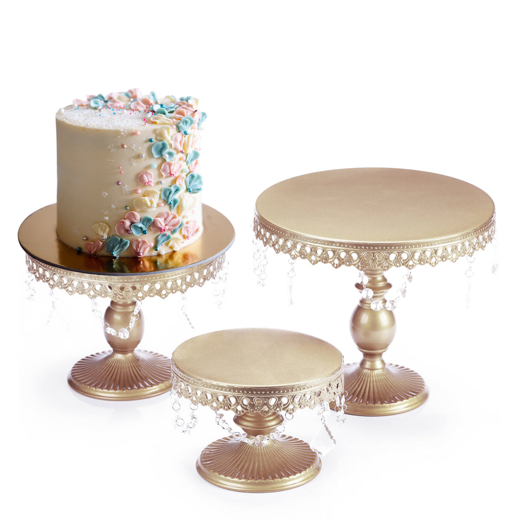 3Pcs Antique Cake Stand Set - Round Metal Cupcake Stands With Pendants And Beads - Elegant Dessert Display, For For Wedding, Birthday Party Decor-It Is Forbidden To Sell On Amazon And Temu