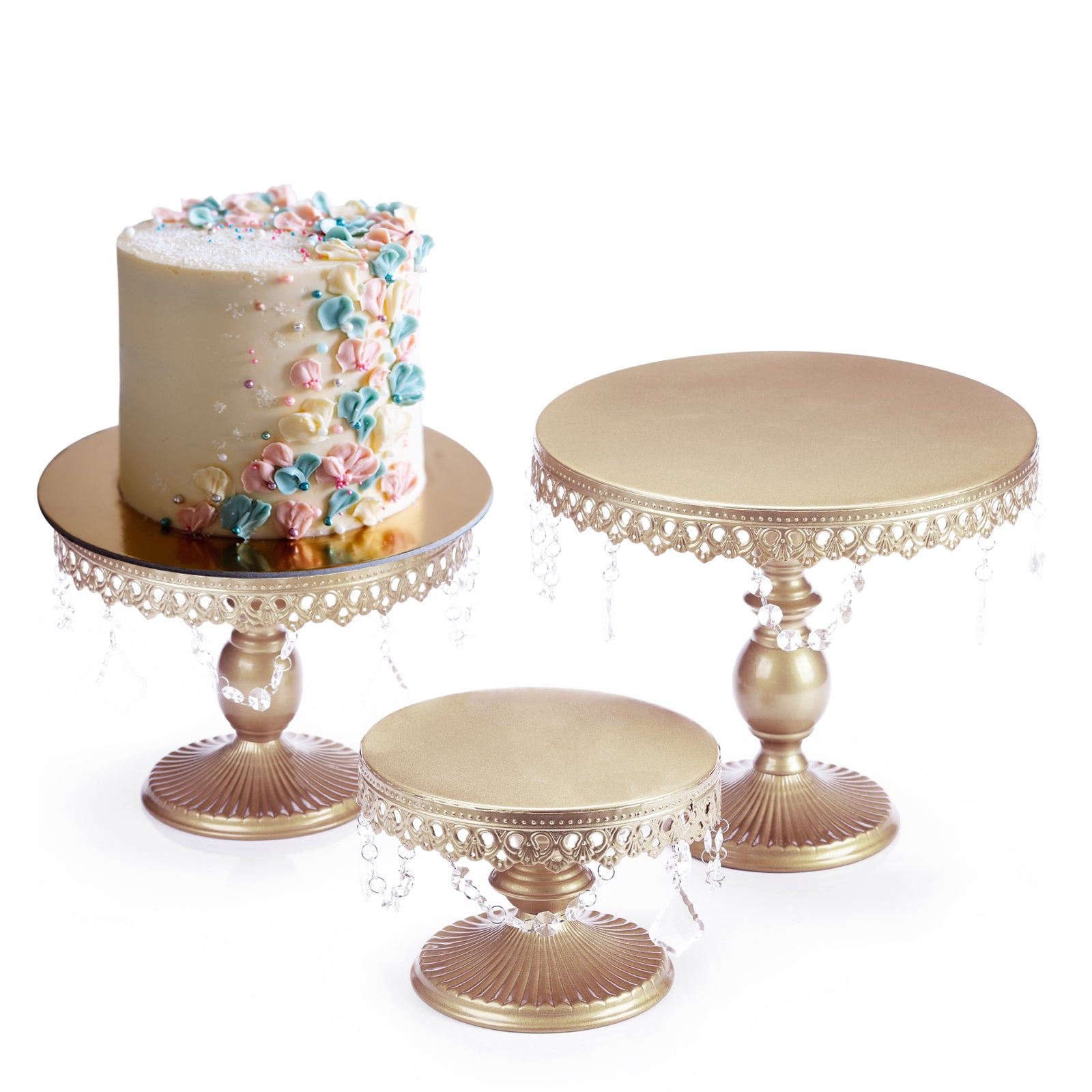 3Pcs Antique Cake Stand Set - Round Metal Cupcake Stands With Pendants And Beads - Elegant Dessert Display, For For Wedding, Birthday Party Decor-It Is Forbidden To Sell On Amazon And Temu