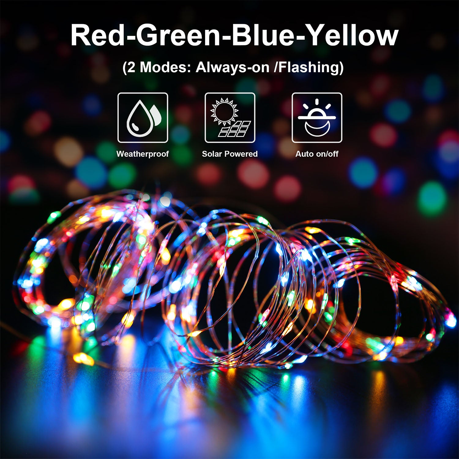 2 Light Color Options -- 1Pc Solar String Light Outdoor IP65 Waterproof Copper Wire String Lights Solar LED Fairy Lamps Wedding Party Festival