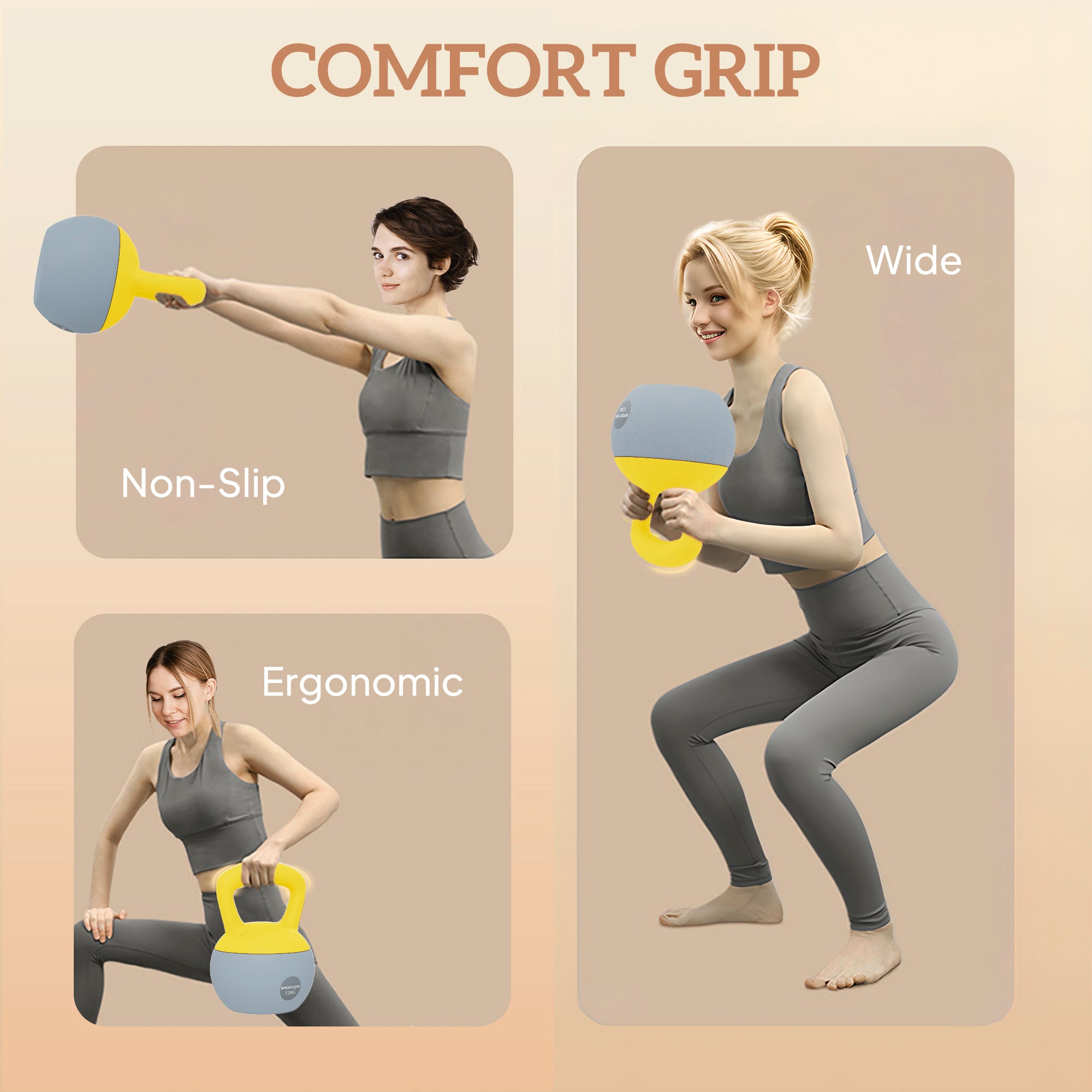 SPORTNOW 12KG Soft Kettlebell, Kettlebell With Non-Slip Handle For Home Gym, Weight Lifting, Strength Training, Yellow/Grey