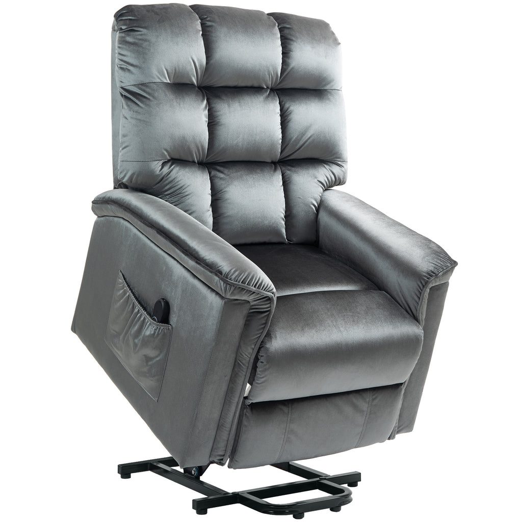 Velvet-Feel Electric Lift Recliner Chair - Dark Grey