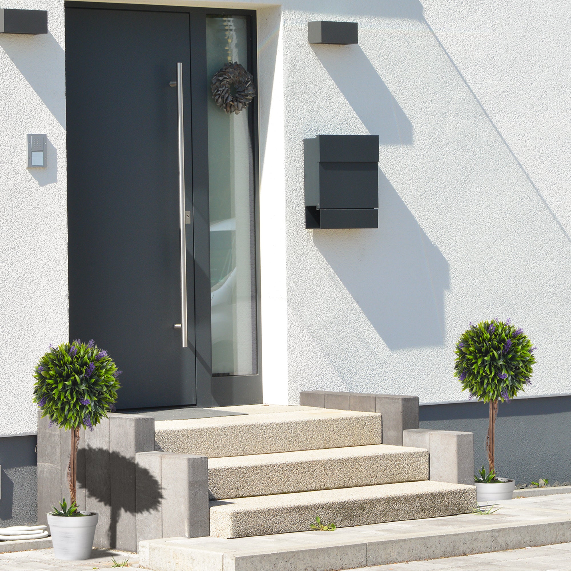 Set Of 2 Decorative Artificial Plants Ball Trees With Lavender Flowers In Pot Fake Plants For Home Indoor Outdoor Decor, 60cm, Green