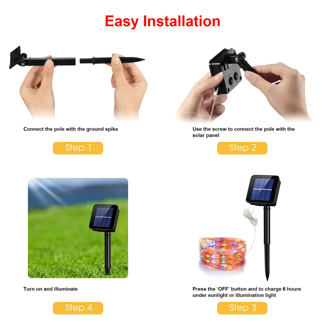 2 Light Color Options -- 1Pc Solar String Light Outdoor IP65 Waterproof Copper Wire String Lights Solar LED Fairy Lamps Wedding Party Festival