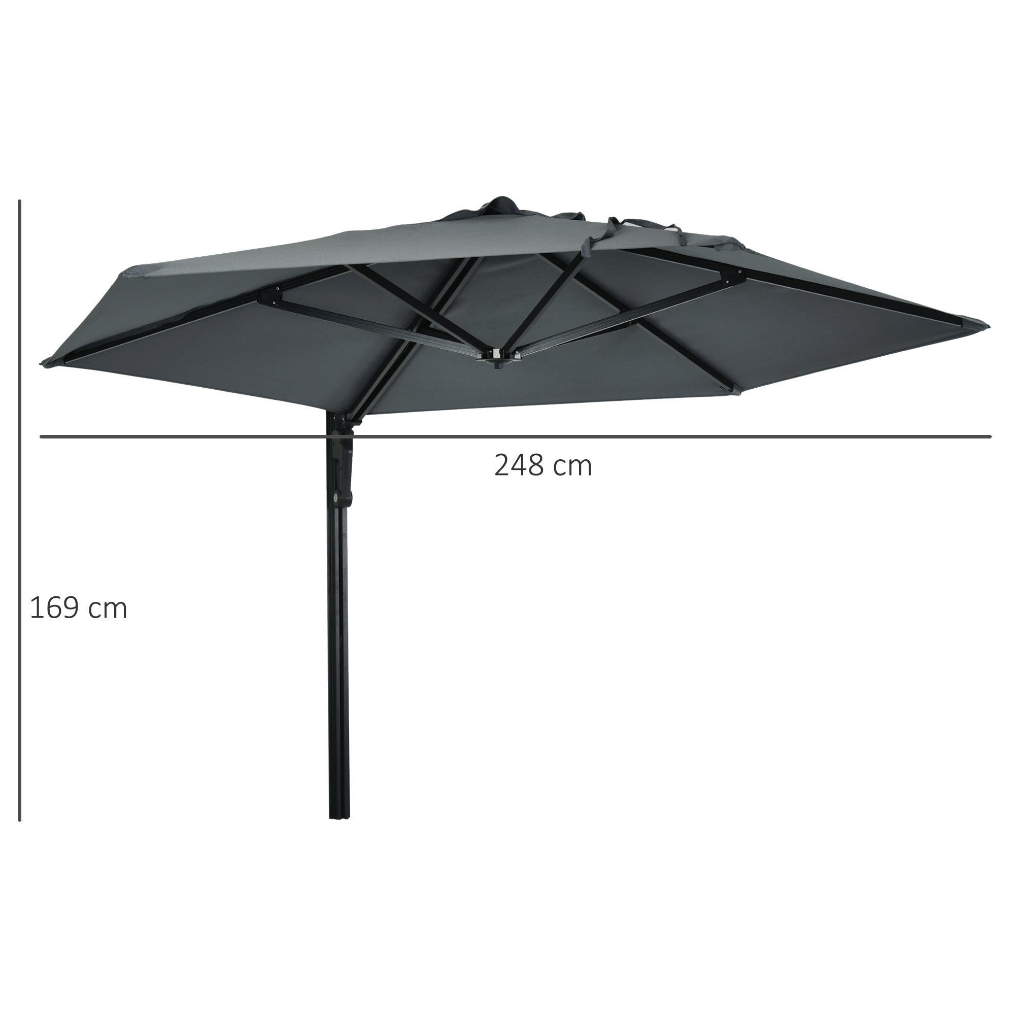 2.5m Wall Mounted Parasol, Hand To Push Outdoor Patio Umbrella With 180 Degree Rotatable Canopy For Porch, Deck, Garden, 250 Cm, Dark Grey