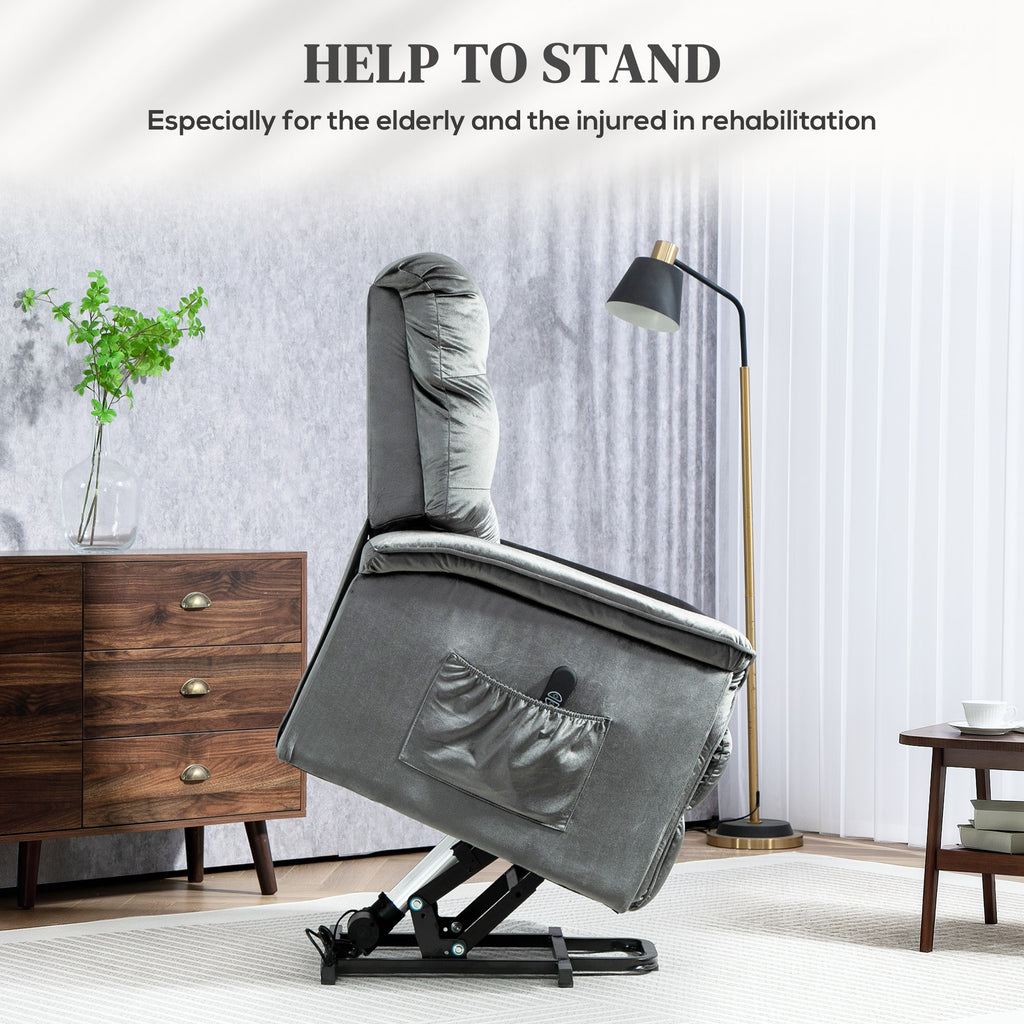 Velvet-Feel Electric Lift Recliner Chair - Dark Grey