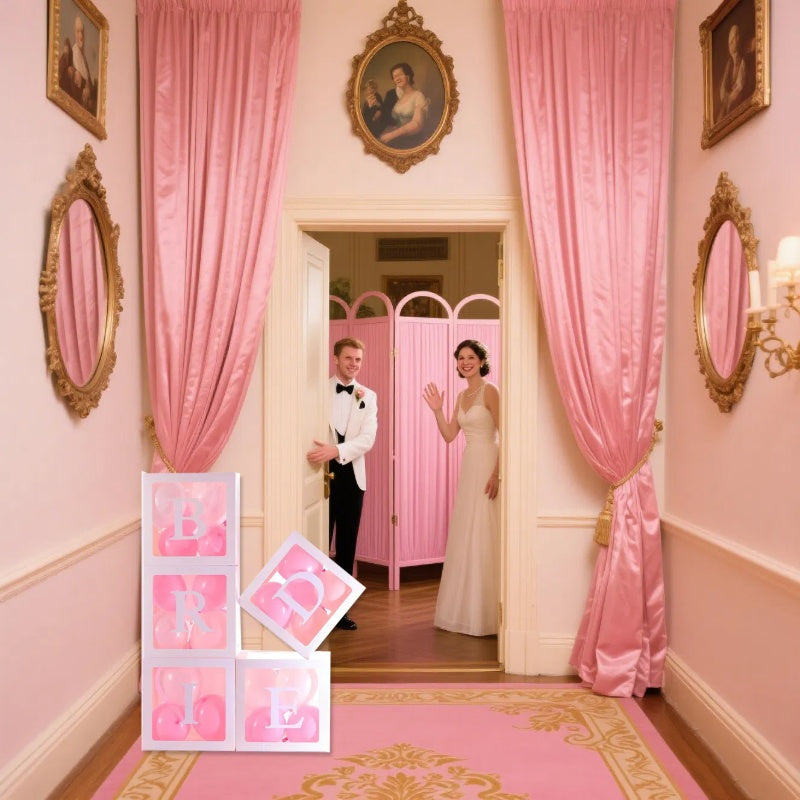 5 Pieces Wedding Balloon Boxes BRIDE Letters White Clear Balloon Blocks Box Party Decorations Balloons Boxes For Engagement Bride Shower Weddings Centerpieces Photo Booth Props, No Balloons