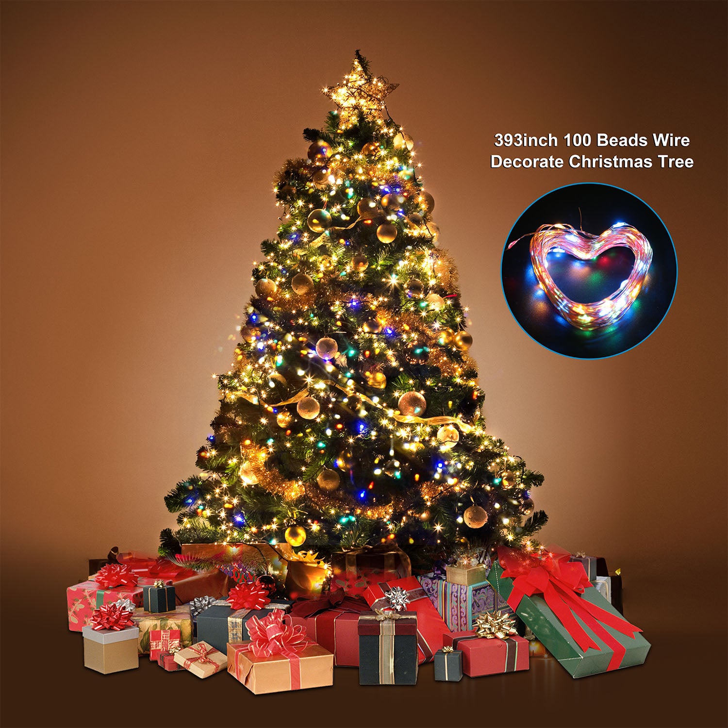 2 Light Color Options -- 1Pc Solar String Light Outdoor IP65 Waterproof Copper Wire String Lights Solar LED Fairy Lamps Wedding Party Festival